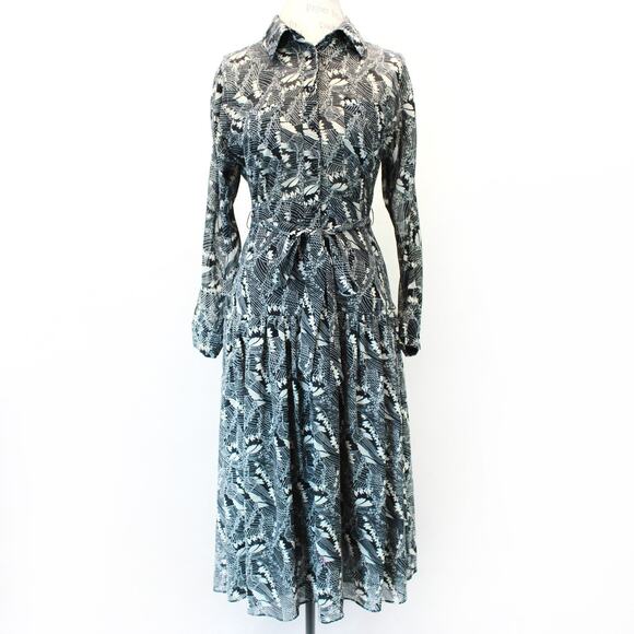 William B Abstract Print Wrap Maxi Dress Tie Waist Collared Neck Button Small - Picture 2 of 10